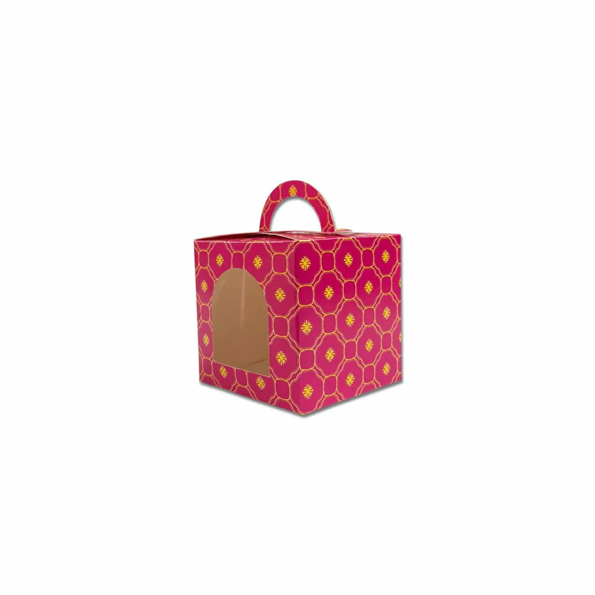 PINK FESTIVE Cupcake Box 1 Cavity (3.5x3.5x3.5 inch)