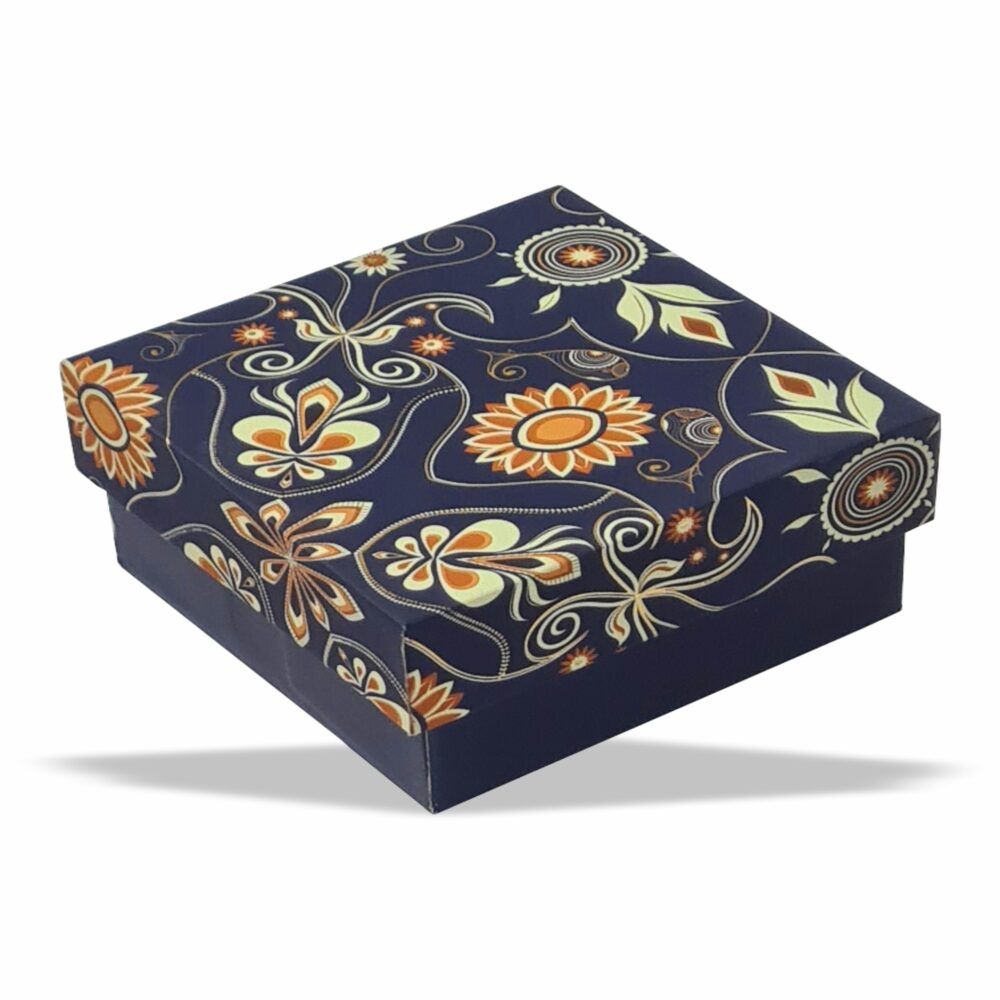 Blue Bling Gold Foil Top Bottom Rigid Box (3.5x3.5x1.5 inch)