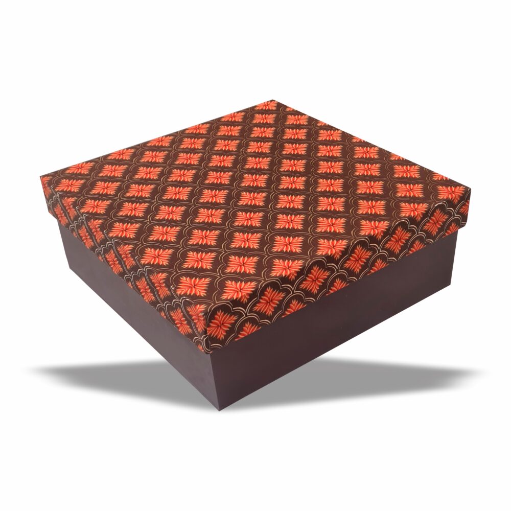 Leafy Lustre : Gold Foil Rigid Hamper Box (10x10x3 inch)