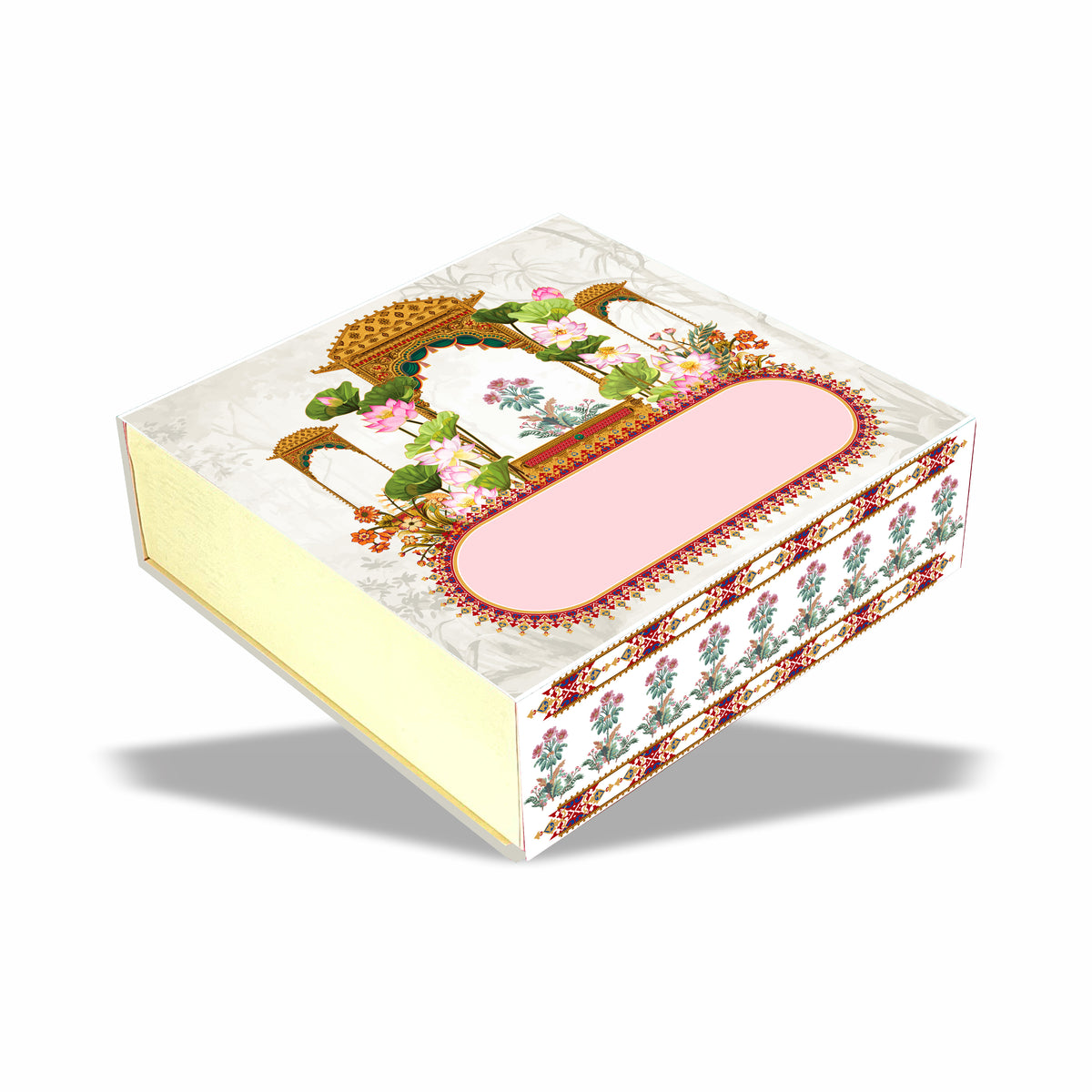 Lotus Palace  (10x10x3 inch) 3 Jar 8 Chocolate hamper box with custom logo print
