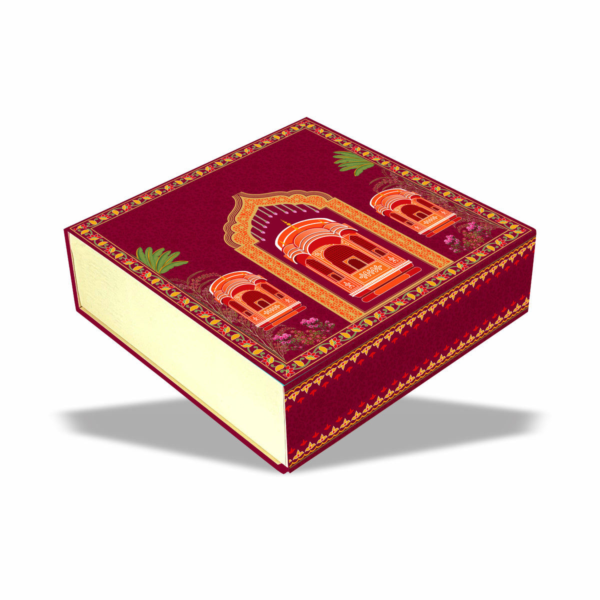 Rang Mahal (10x10x3 inch) 3 Jar 8 Chocolate hamper box with custom logo print