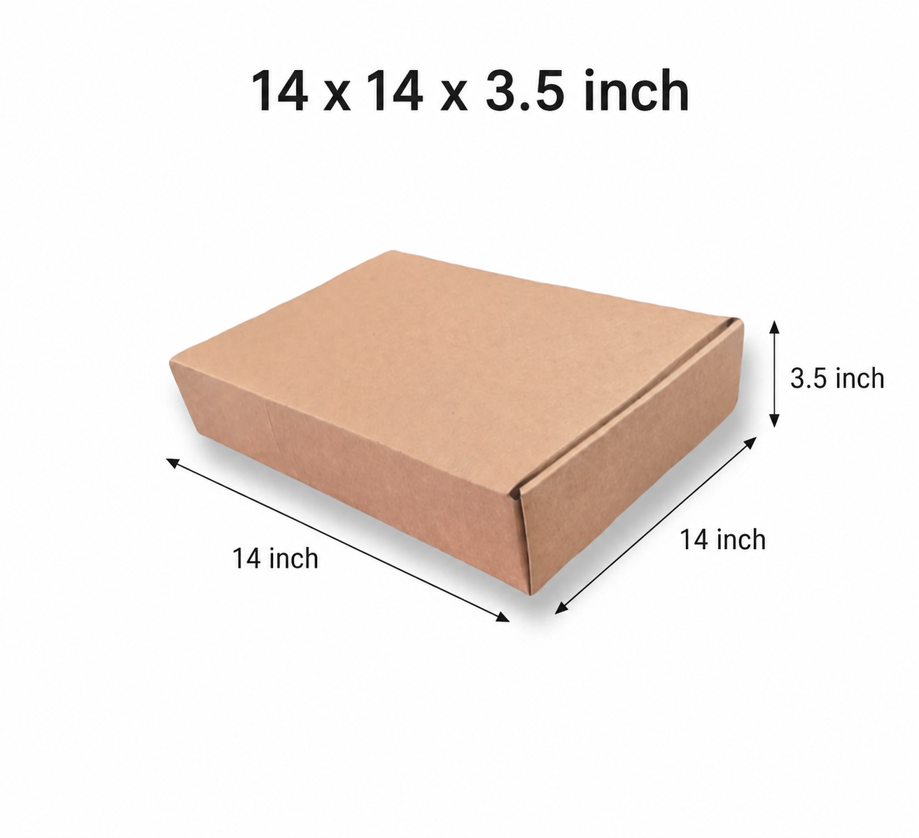 14 x 14 x 3.5 inch brown cardboard packaging box for custom product packaging.