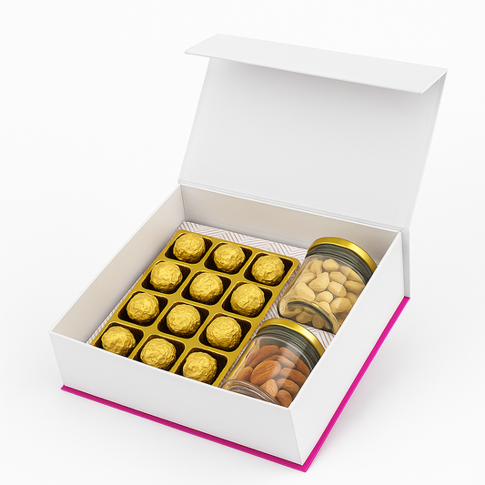 2 jar and 12 chocolate hamper box with premium chocolate tray for festive and corporate gifting