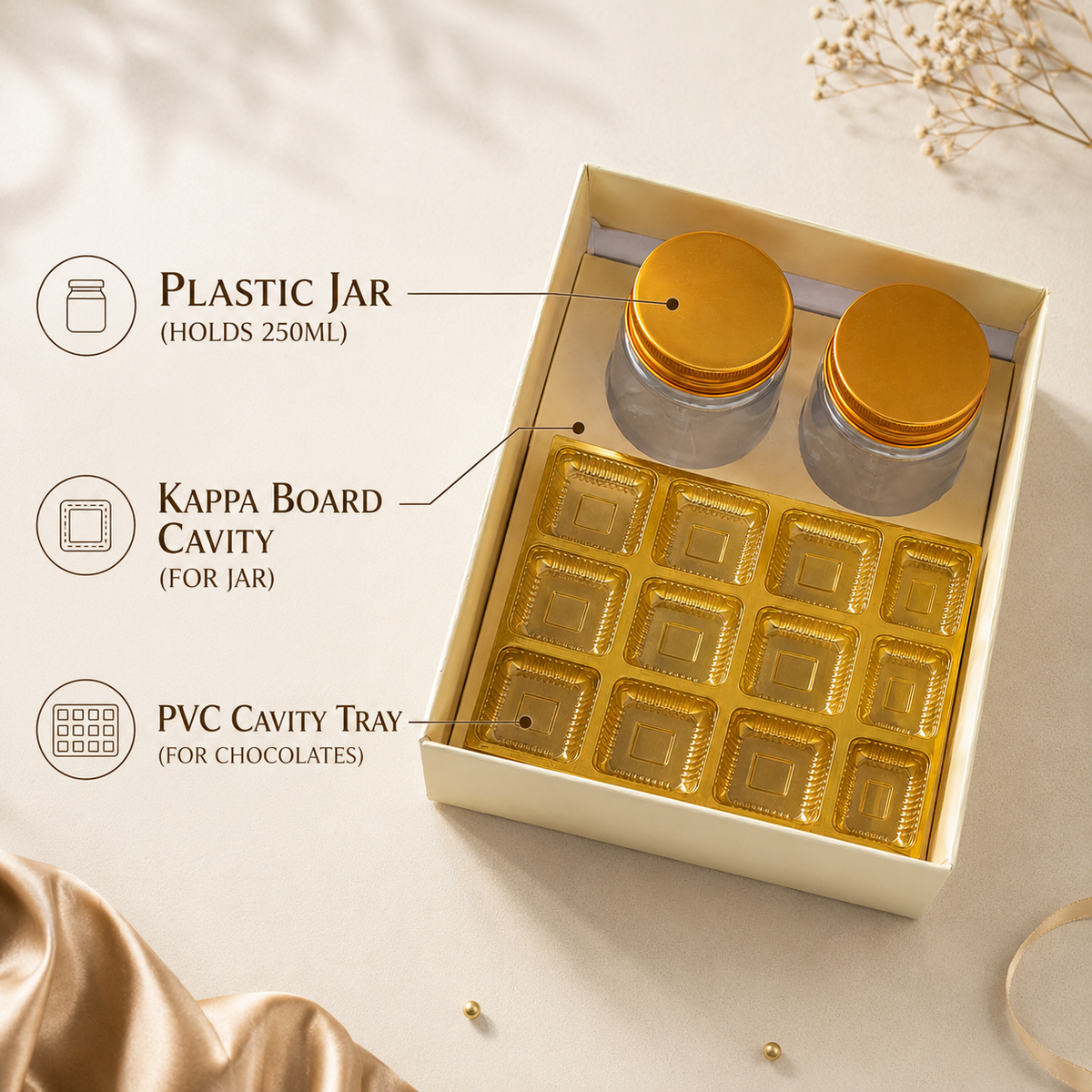 Gulab-e-Shahi 2 Jar Hamper Box 12 chocolate box  (Rigid Top BottomPattern) with Custom Logo Print