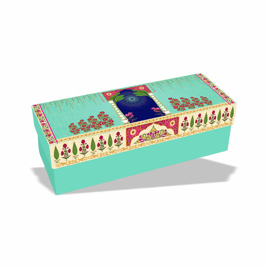 Turquoise Darbar 2 Jar & 6 Chocolate Hamper Box (Top Bottom Pattern) with Custom Logo Print