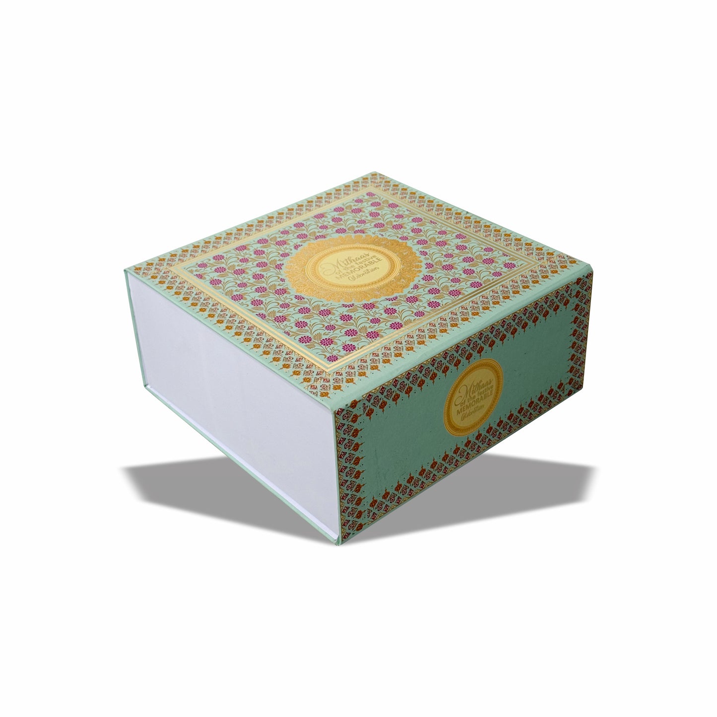 4 jar and 6 chocolate floral printed gift hamper box with gold foil detailing for festive and corporate gifting