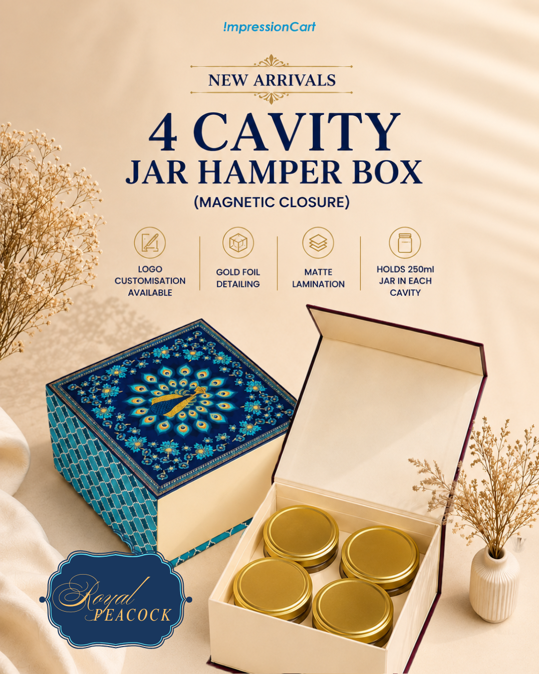 4 Jar Hamper Box (Rigid Magnetic Pattern) with Custom Logo Print