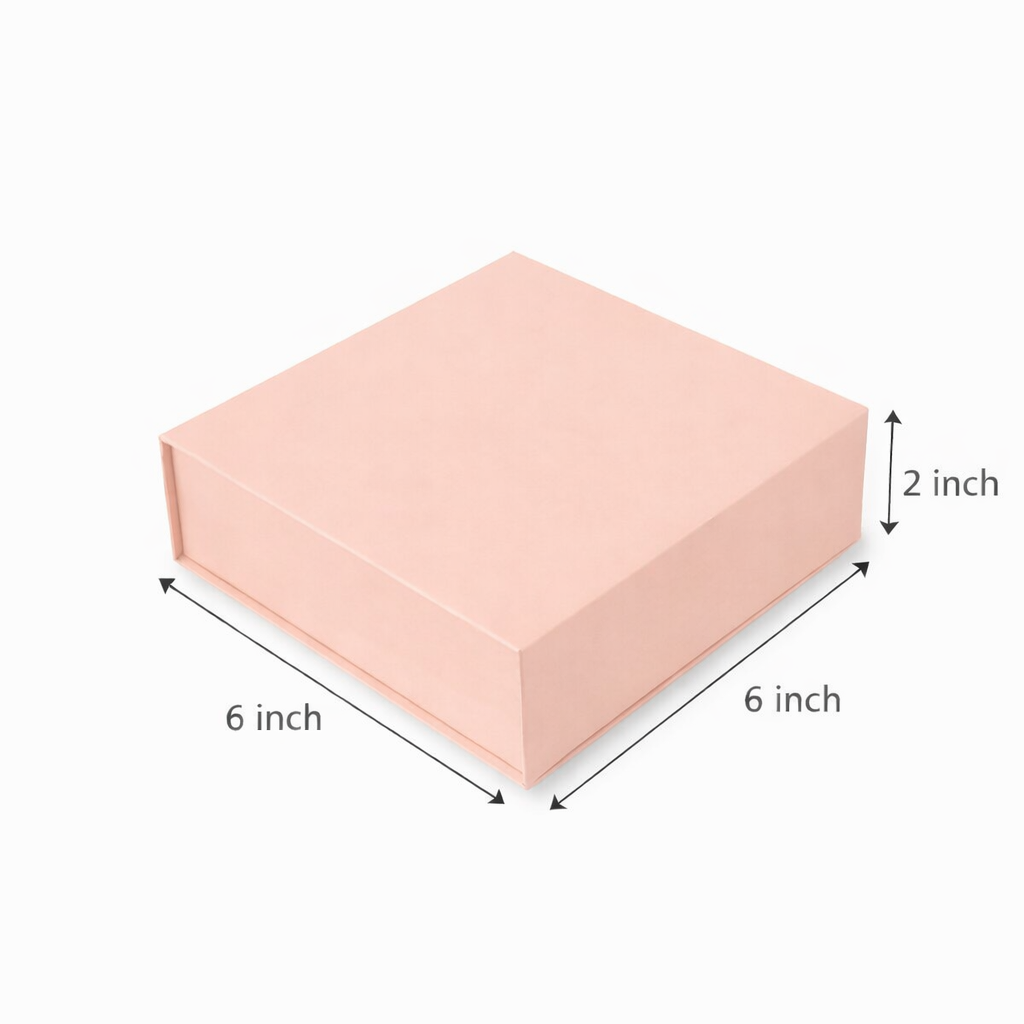 6 x 6 x 2 inch pink rigid magnetic gift box for premium gift and product packaging.