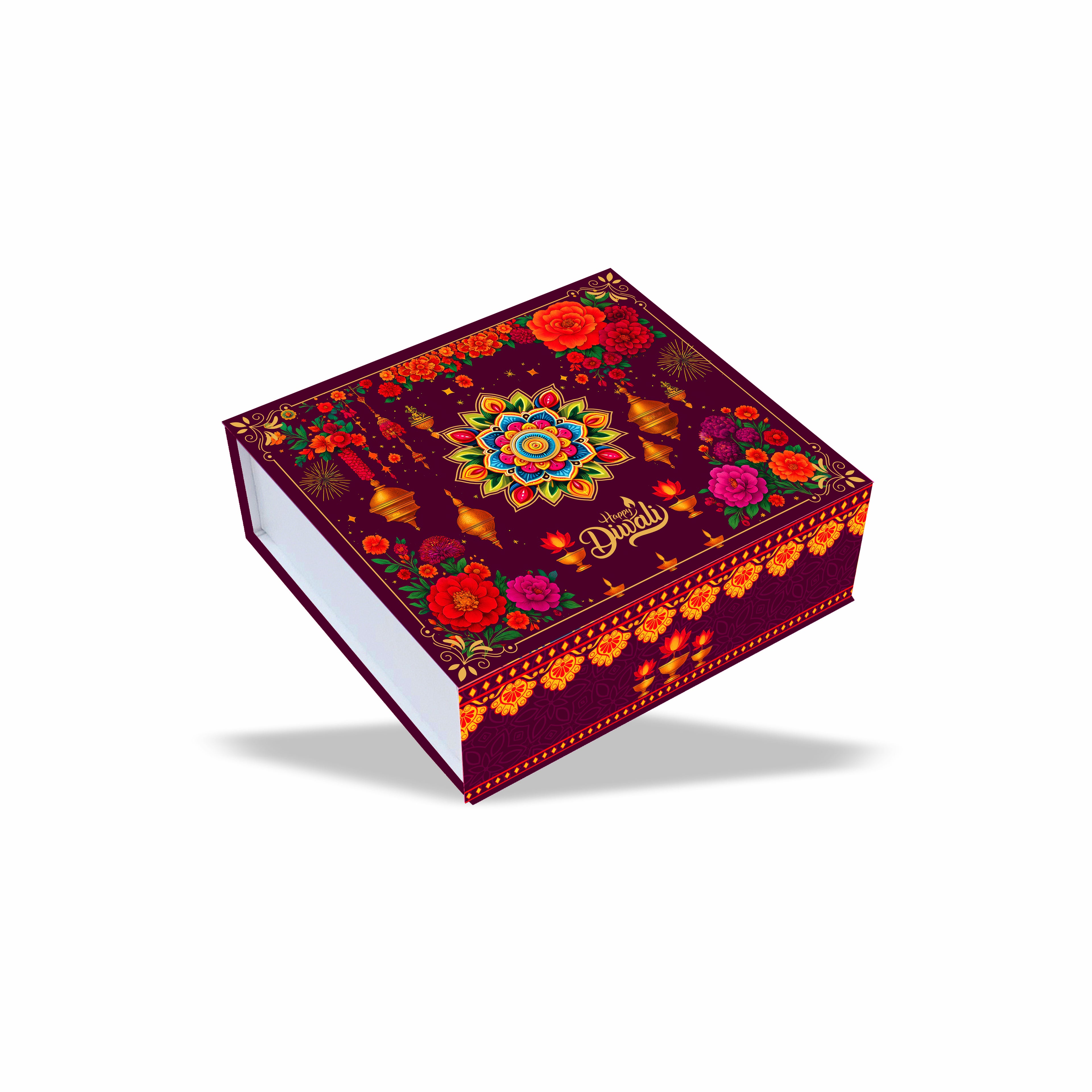 Diwali Collection Magnetic Rigid Hamper Box (6x6x2 inch) Design 001 - custom rigid packaging box