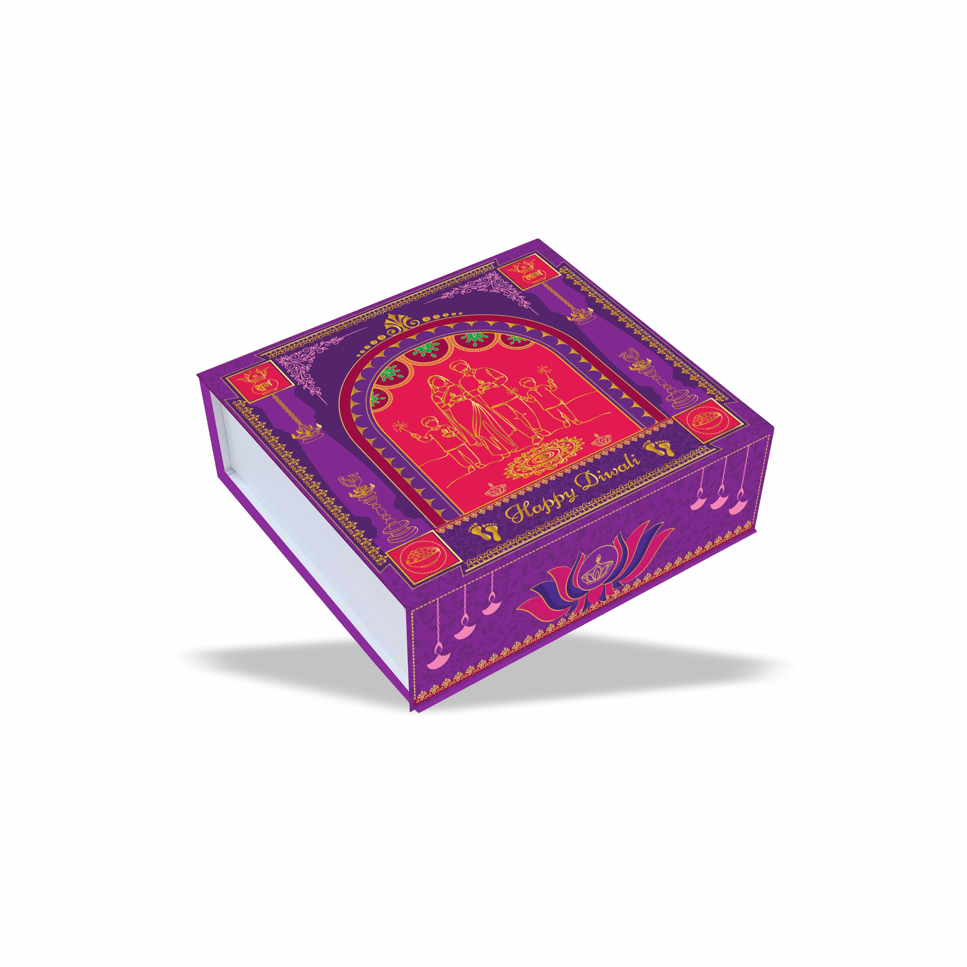 Magnetic Rigid Hamper Box (6x6x2 inch) Diwali Collection Design 002 - custom rigid packaging box