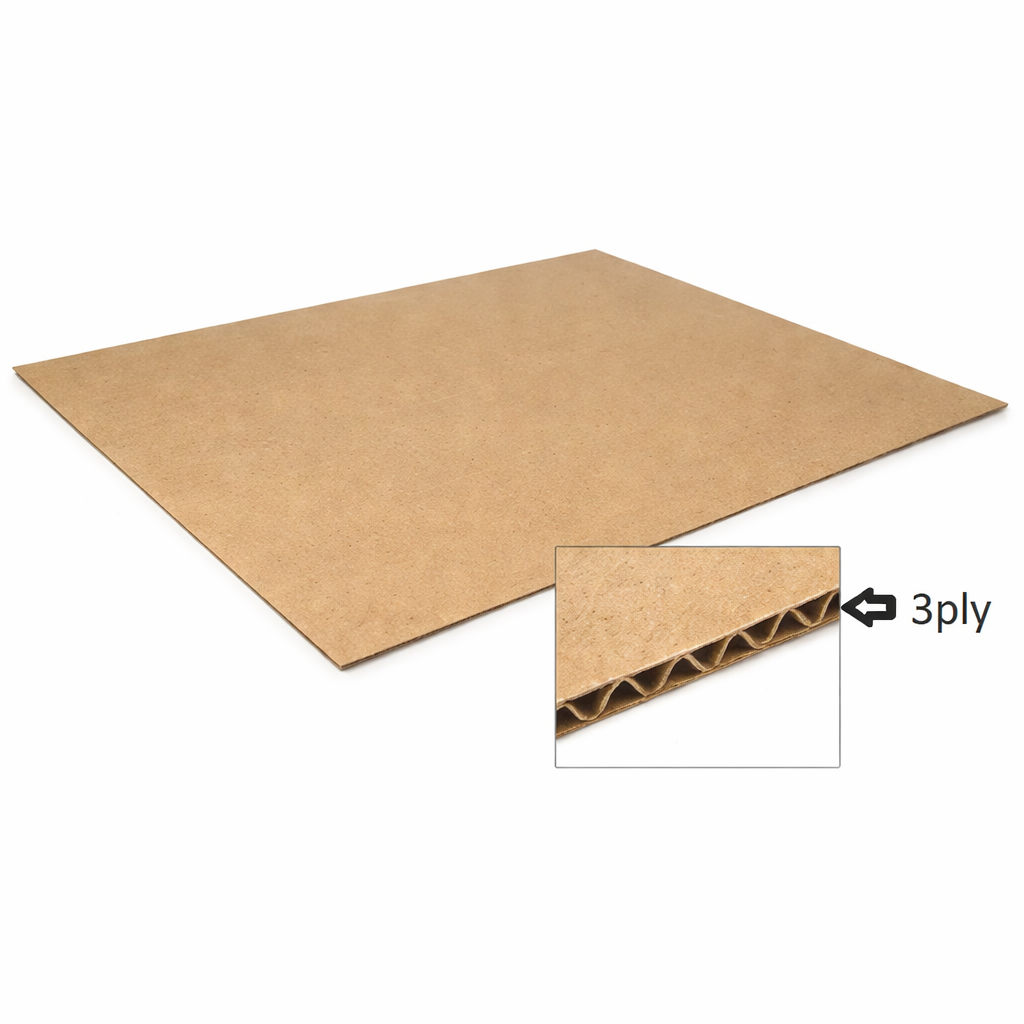 Cardboard sheet with 3-ply structure on a white background