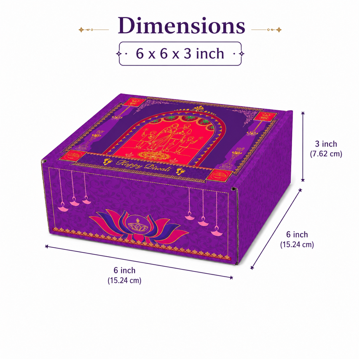 Diwali Corrugated Hamper Box 6x6x3 inch Design 002 - additional view