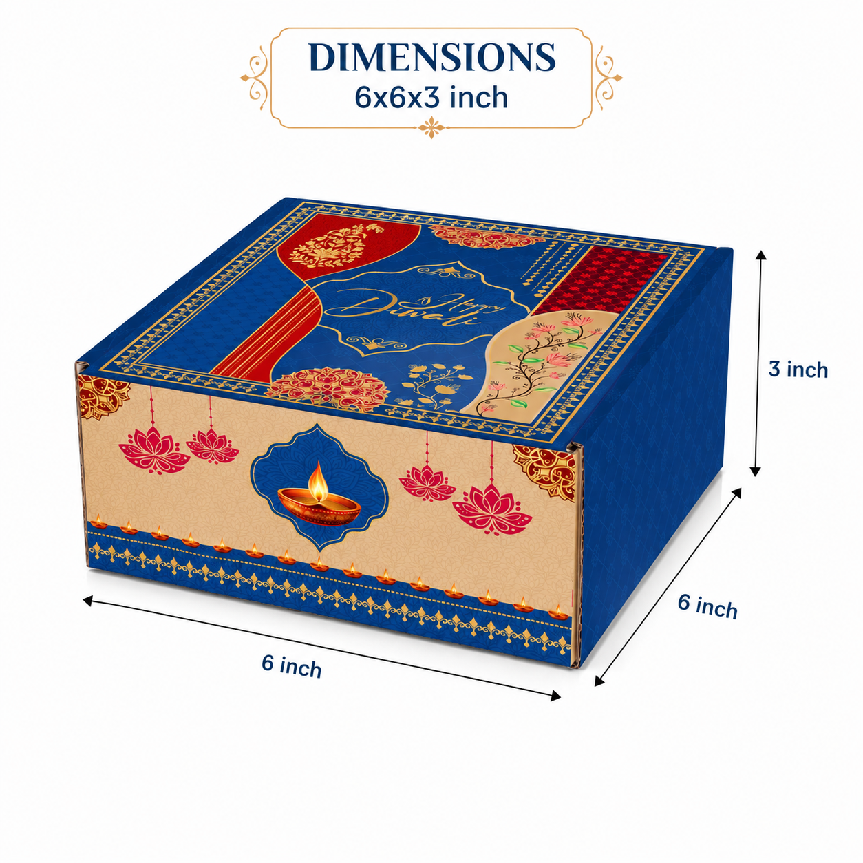 Diwali Corrugated Hamper Box 6x6x3 inch Design 001 - front