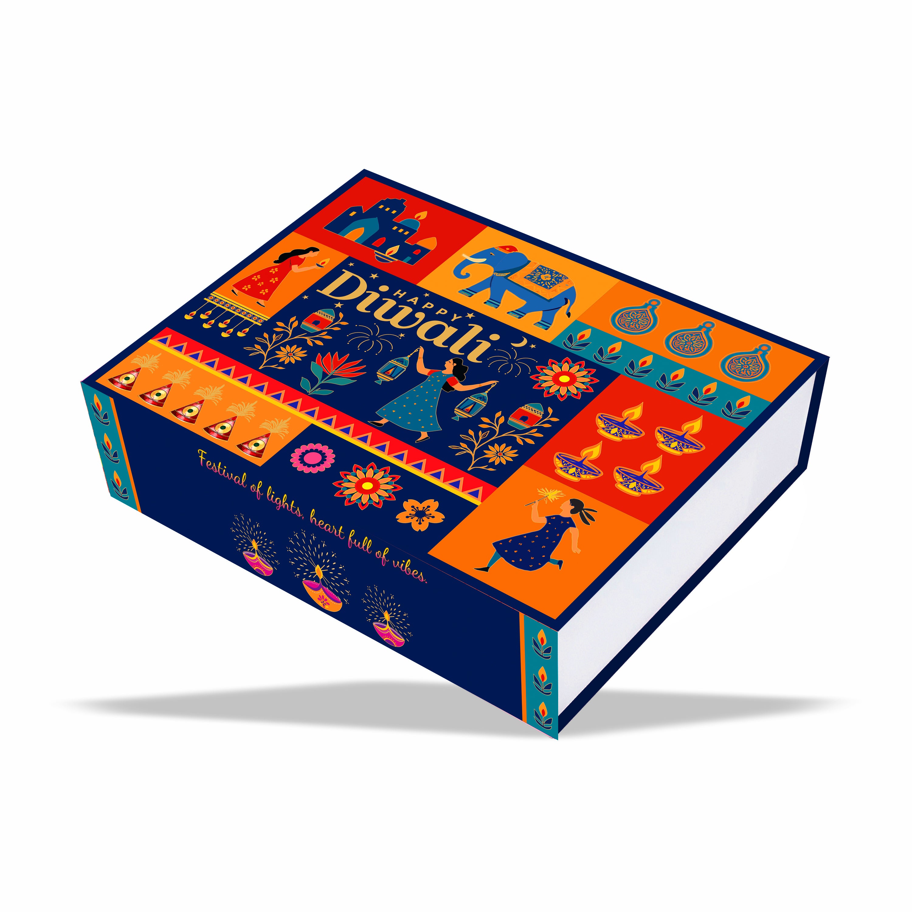 Diwali Collection Magnetic Rigid Hamper Box (9x7x2 inch) Design 002 - custom rigid packaging box
