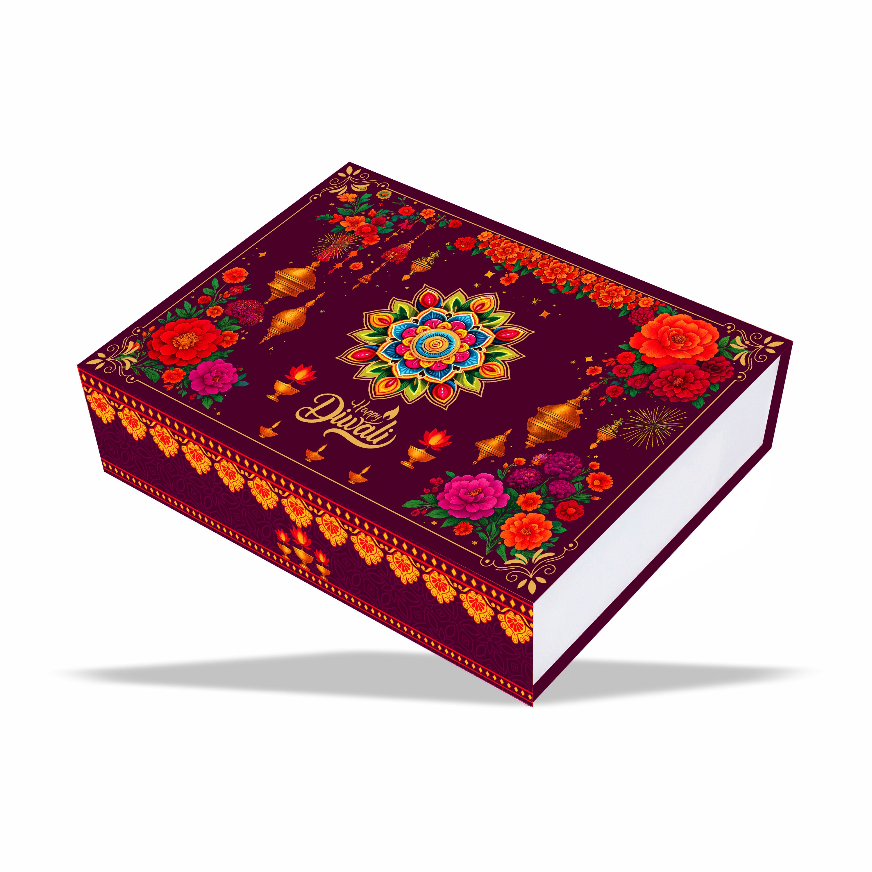Diwali Collection Magnetic Rigid Hamper Box (9x7x2 inch) Design 001 - custom rigid packaging box