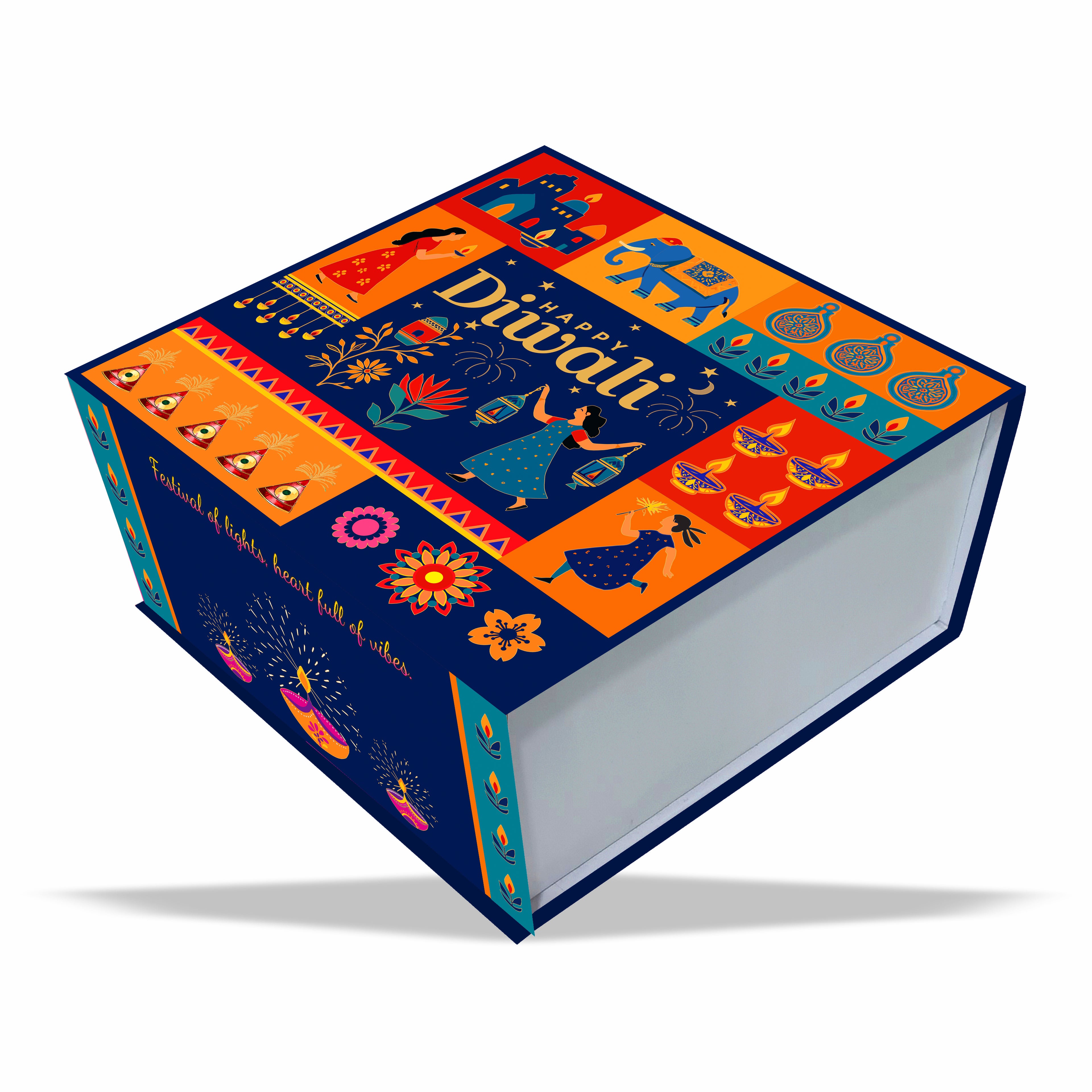 Diwali Magnetic Rigid Hamper Box 9x9x4 Design 002 - custom rigid packaging box