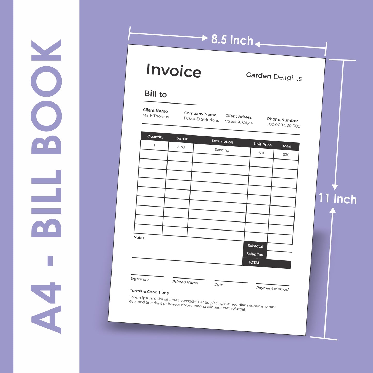 A4 size bill book