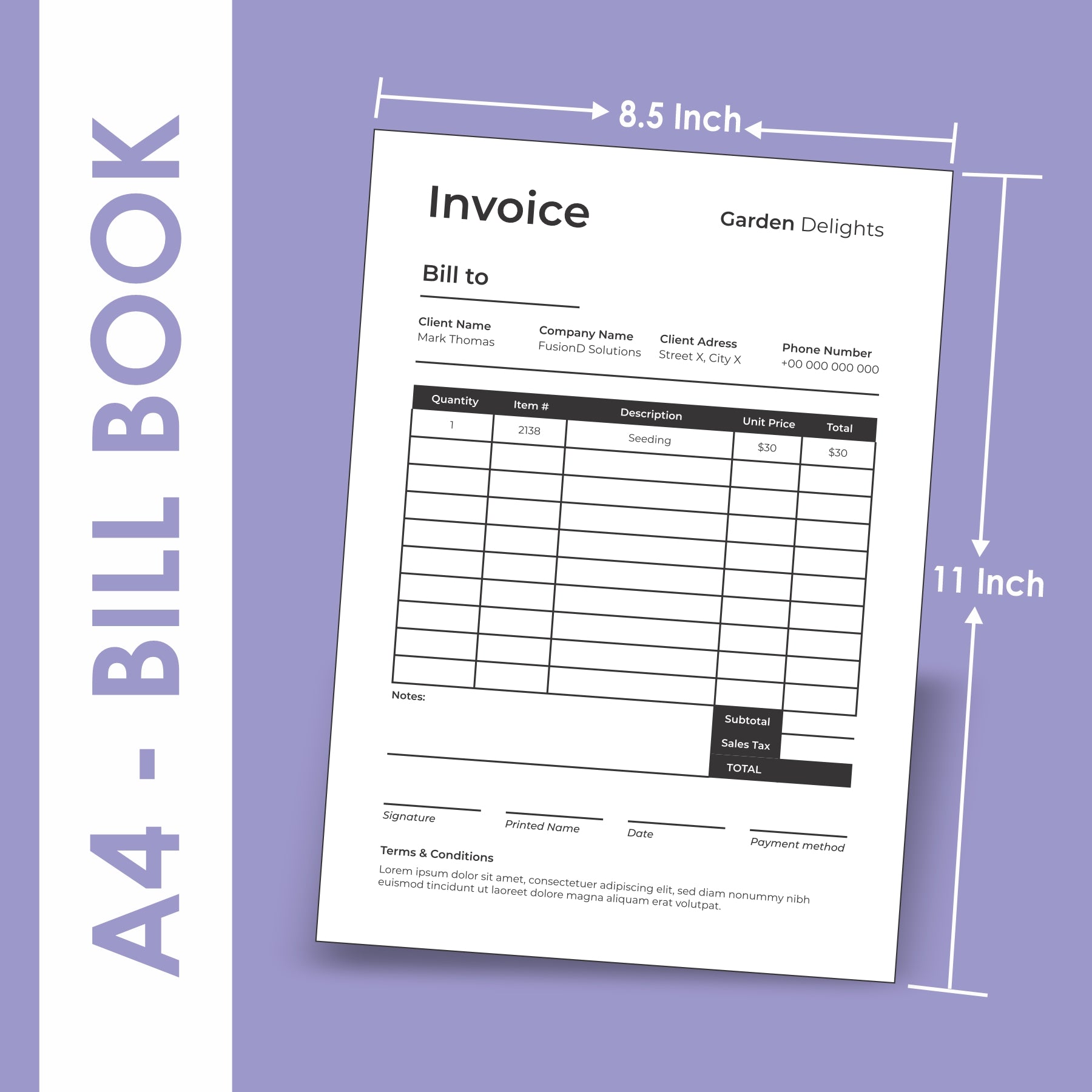 A4 size bill book