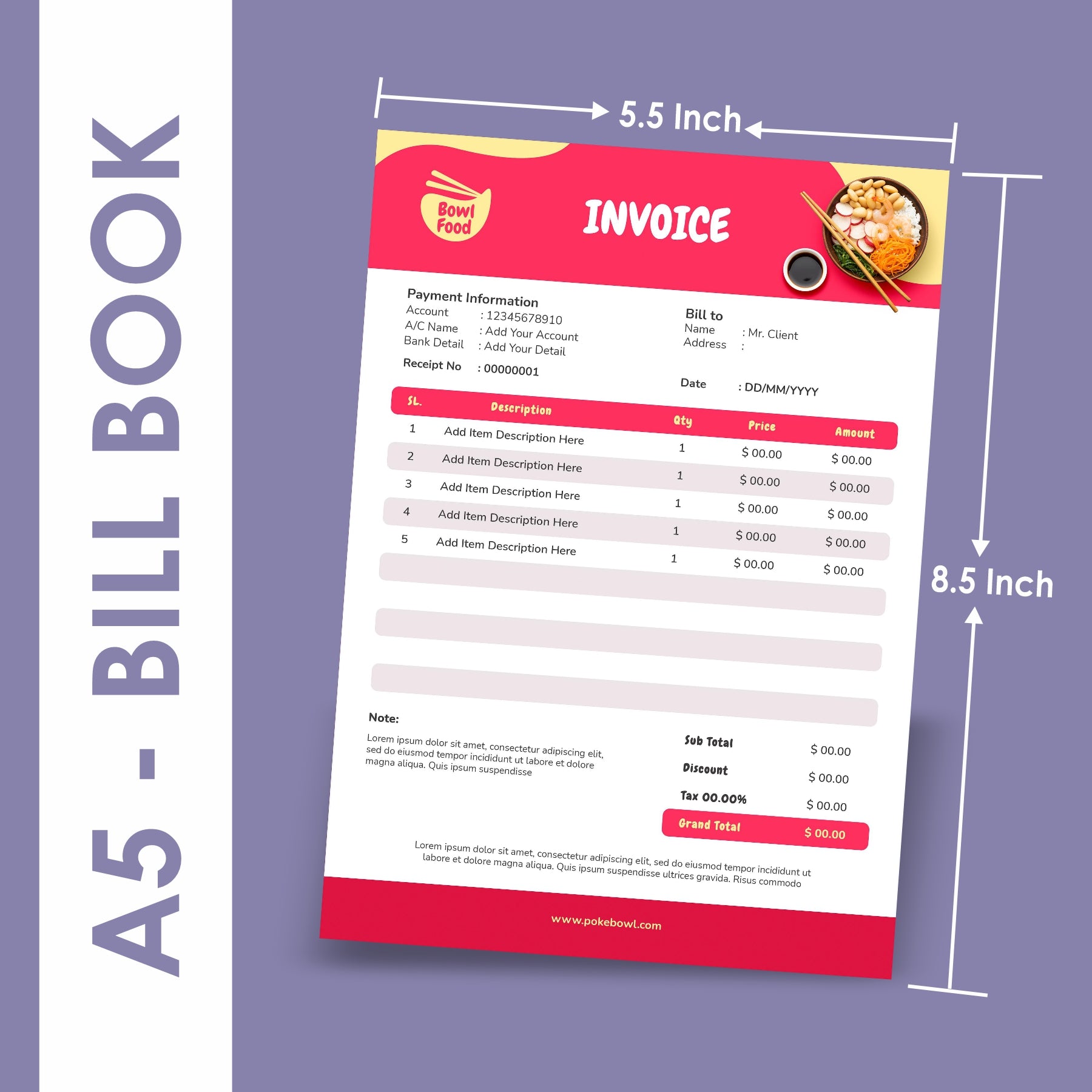 A5 size bill book