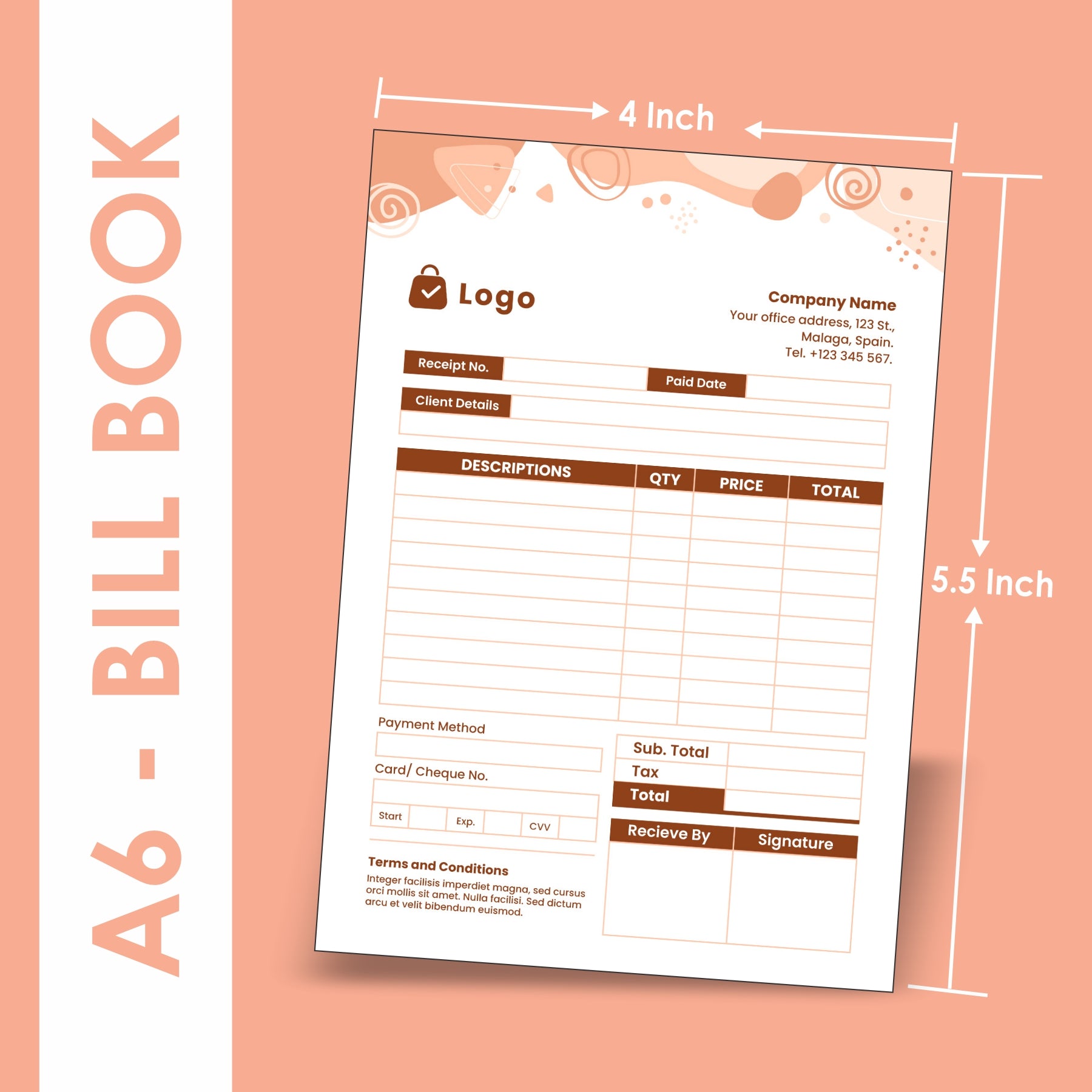 A6 size bill book