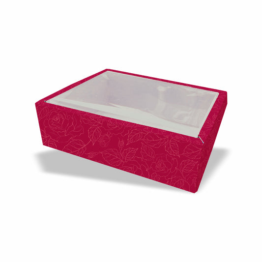 Red Rose Hamper Tray With Transparent Lid (10x7x3)