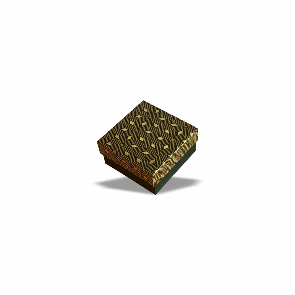 Emerald Green Gold Foil Top Bottom Rigid Box (3.5x3.5x1.5 inch)