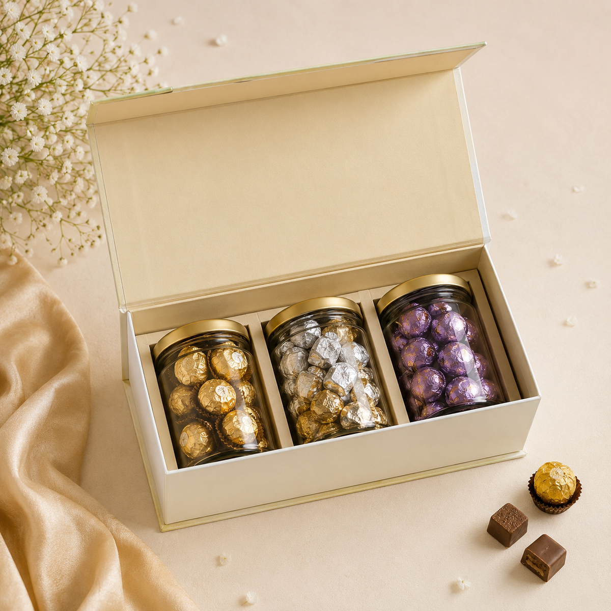 3 Jar Hamper Box (Rigid Magnetic Pattern) with Custom Logo Print