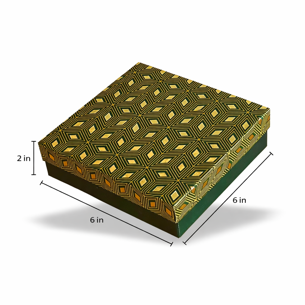 Emerald Green : Gold Foil Rigid Hamper Box (6x6x2inch)