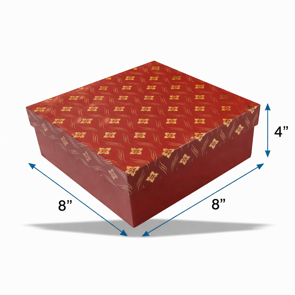 Brick Red : Gold Foil Rigid Hamper Box (8x8x4 inch)