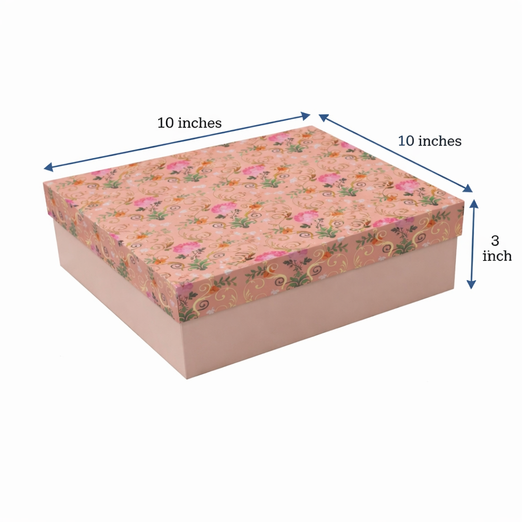 Peach Perfect : Gold Foil Rigid Hamper Box (10x10x3 inch)