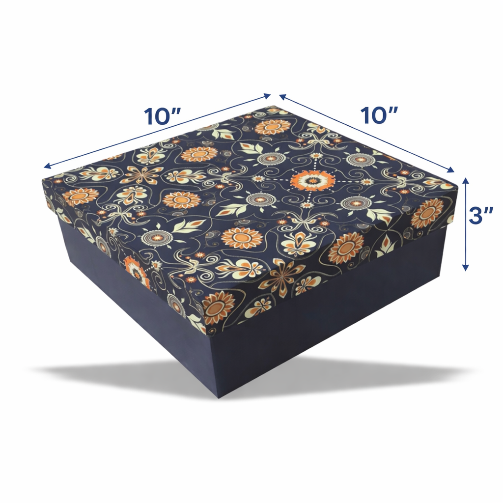 Blue Bling : Gold Foil Rigid Hamper Box (10x10x3 inch)