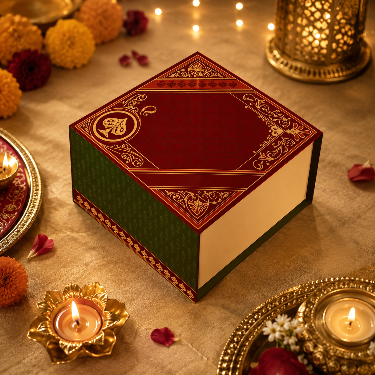 Rajwada Royale 4 Jar Hamper Box (Rigid Magnetic Pattern) with Custom Logo Print
