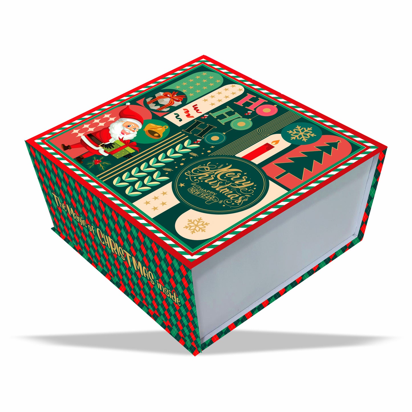Magnetic Rigid Hamper Box (9x9x4 inch) : Christmas Collection Design 001