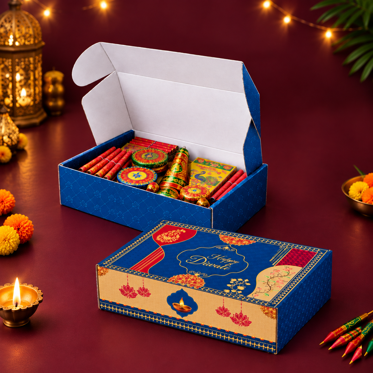 Diwali Corrugated Hamper Box (9×7×3 inch) - Design 001