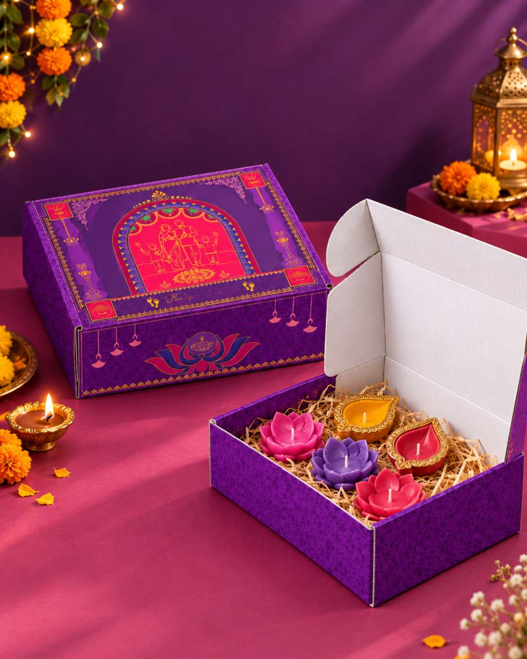 Diwali Corrugated Hamper Box (4.5×4.5×2 inch) - Design 002