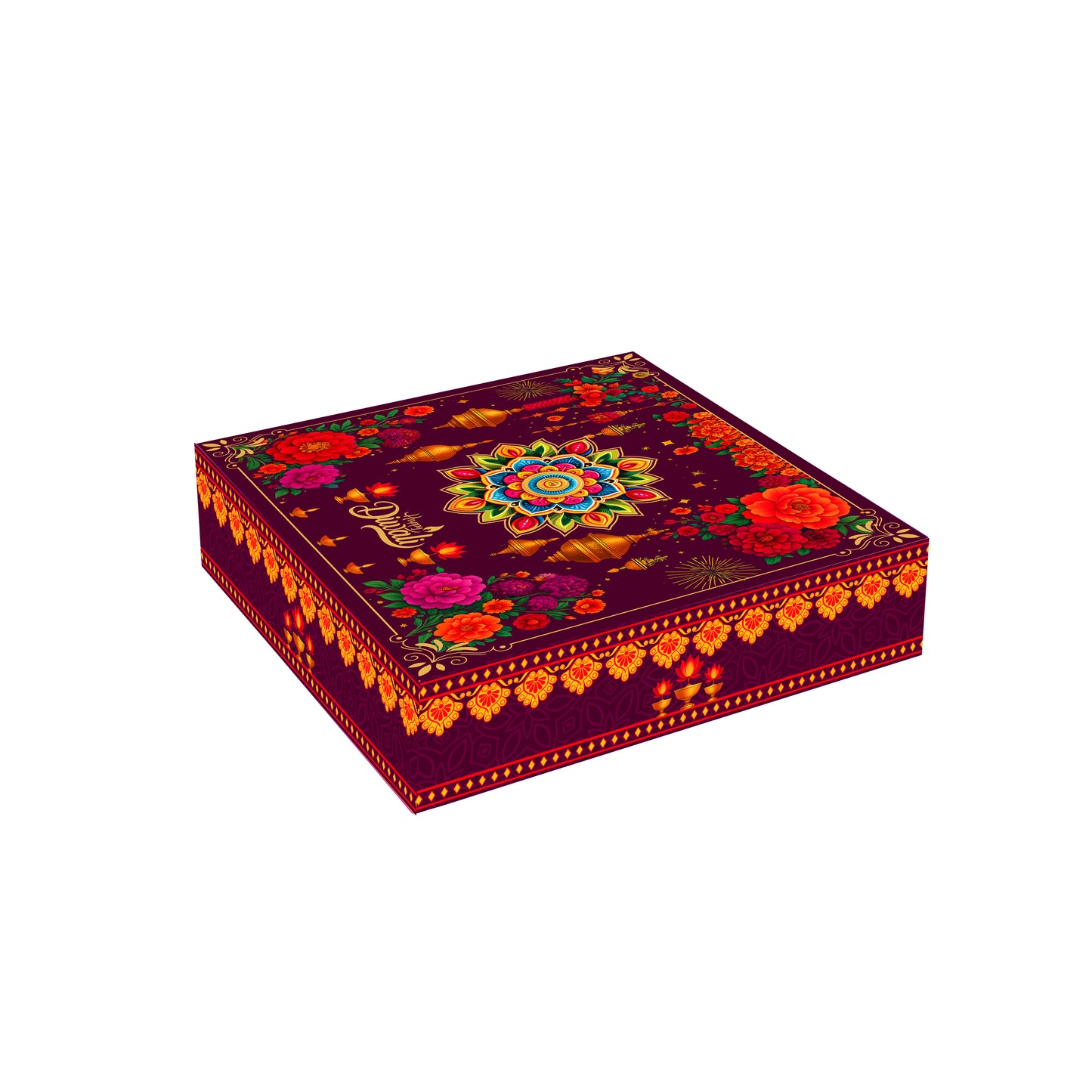 Diwali Tile Brownie Box 8x8x2 inch Design 003 - back