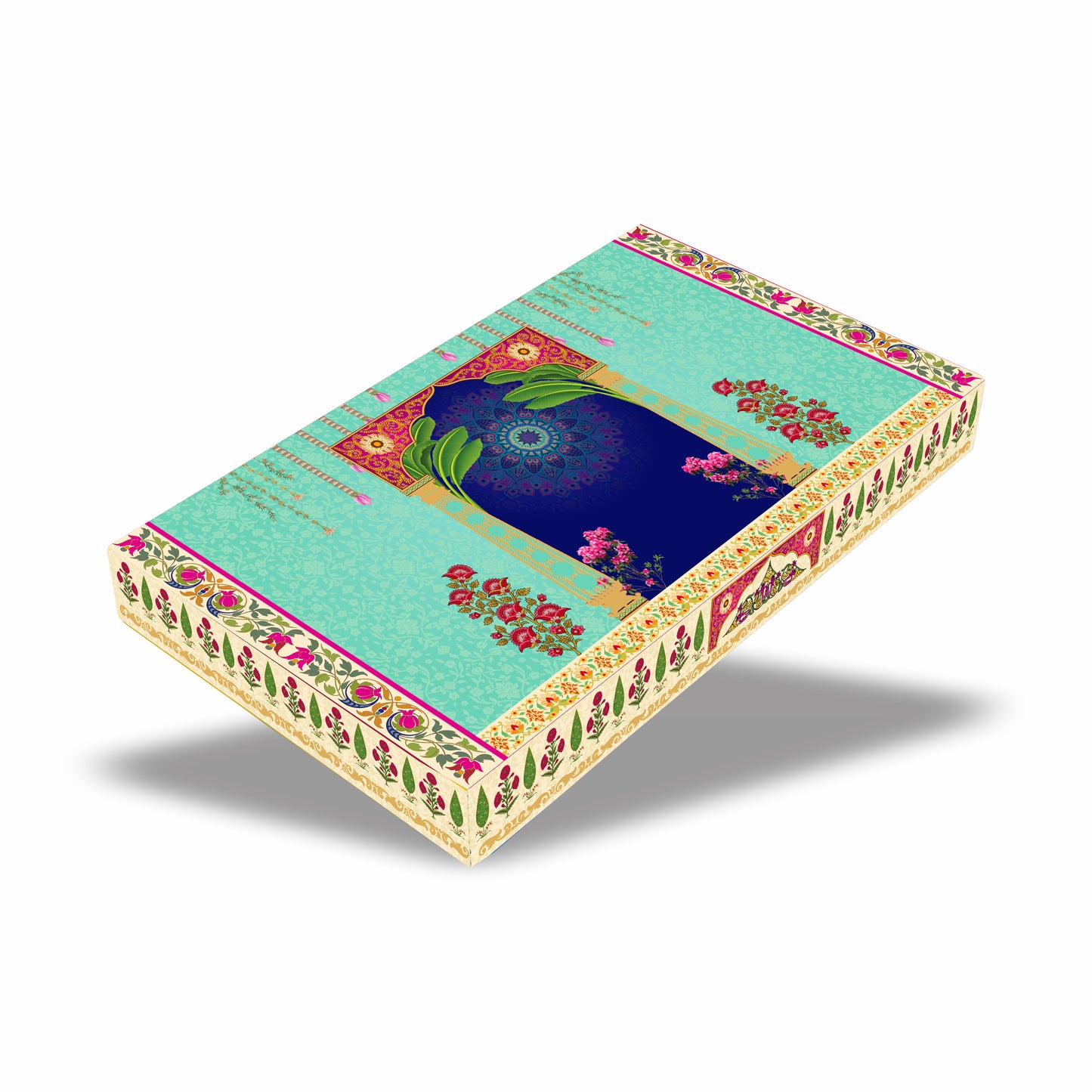 Gold Foil 1 Kg Mithai Box — Design Turquoise Darbar