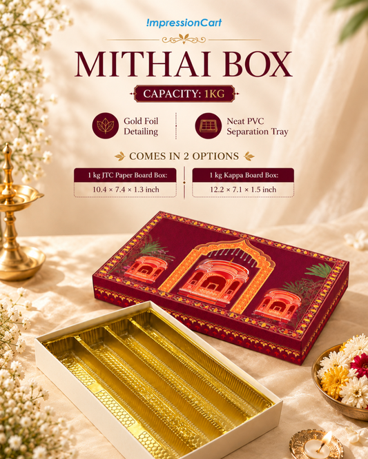 Gold foil 1 Kg rigid mithai box for premium sweet packaging