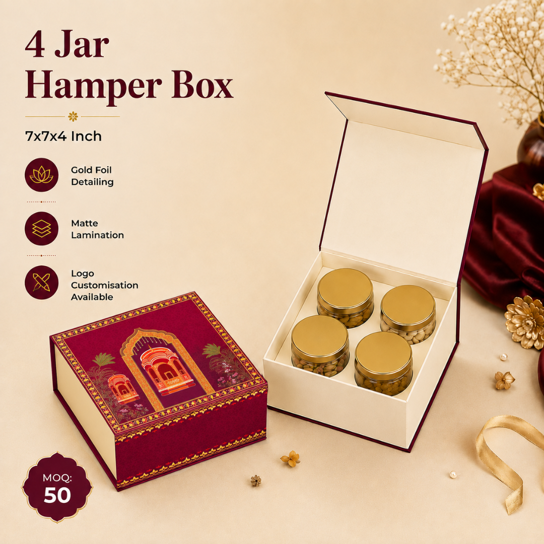 Rang Mahal  4 Jar Hamper Box (Rigid Magnetic Pattern) with Custom Logo Print