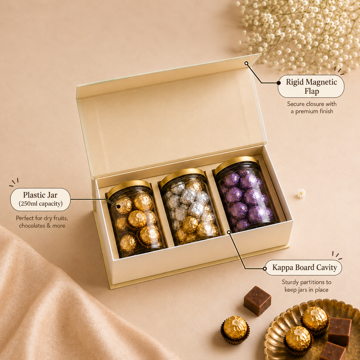 Turquoise Darbar 3 Jar Hamper Box Rigid Magnetic - additional view