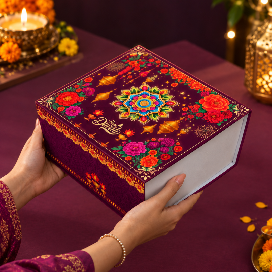 (9×9×4 inch)  Diwali Magnetic Rigid Hamper Box - Design 003