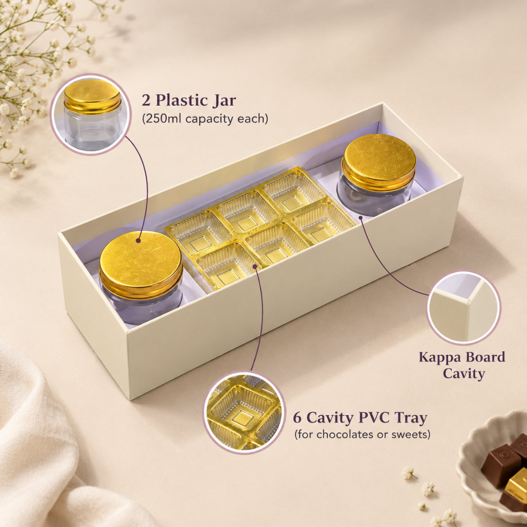 Rajwada Royale 2 Jar Hamper Box 12 chocolate box  (Rigid Top BottomPattern) with Custom Logo Print