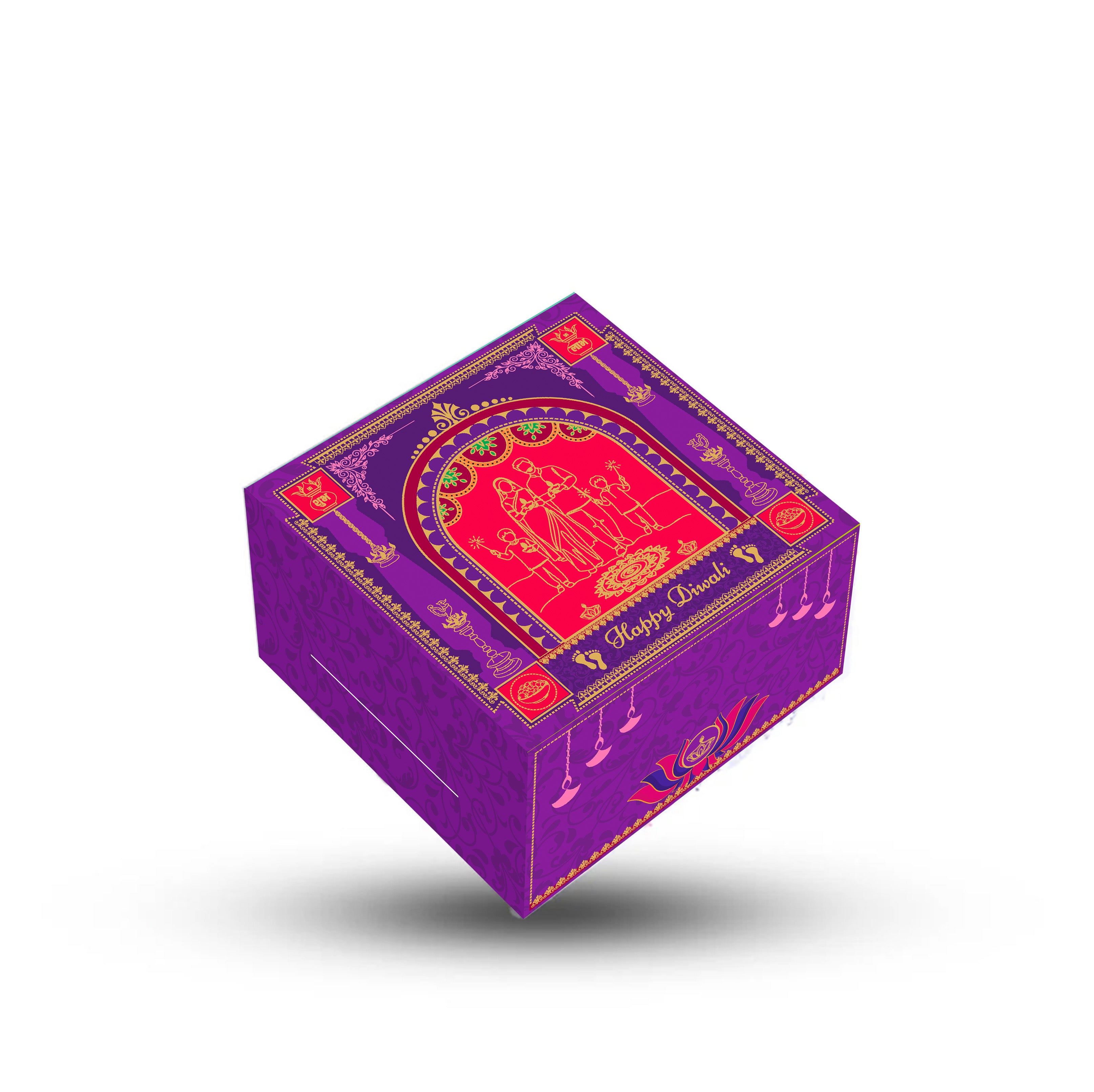 Diwali Laddo Box 3.5x3.5x1.5 inch Design 002 - front
