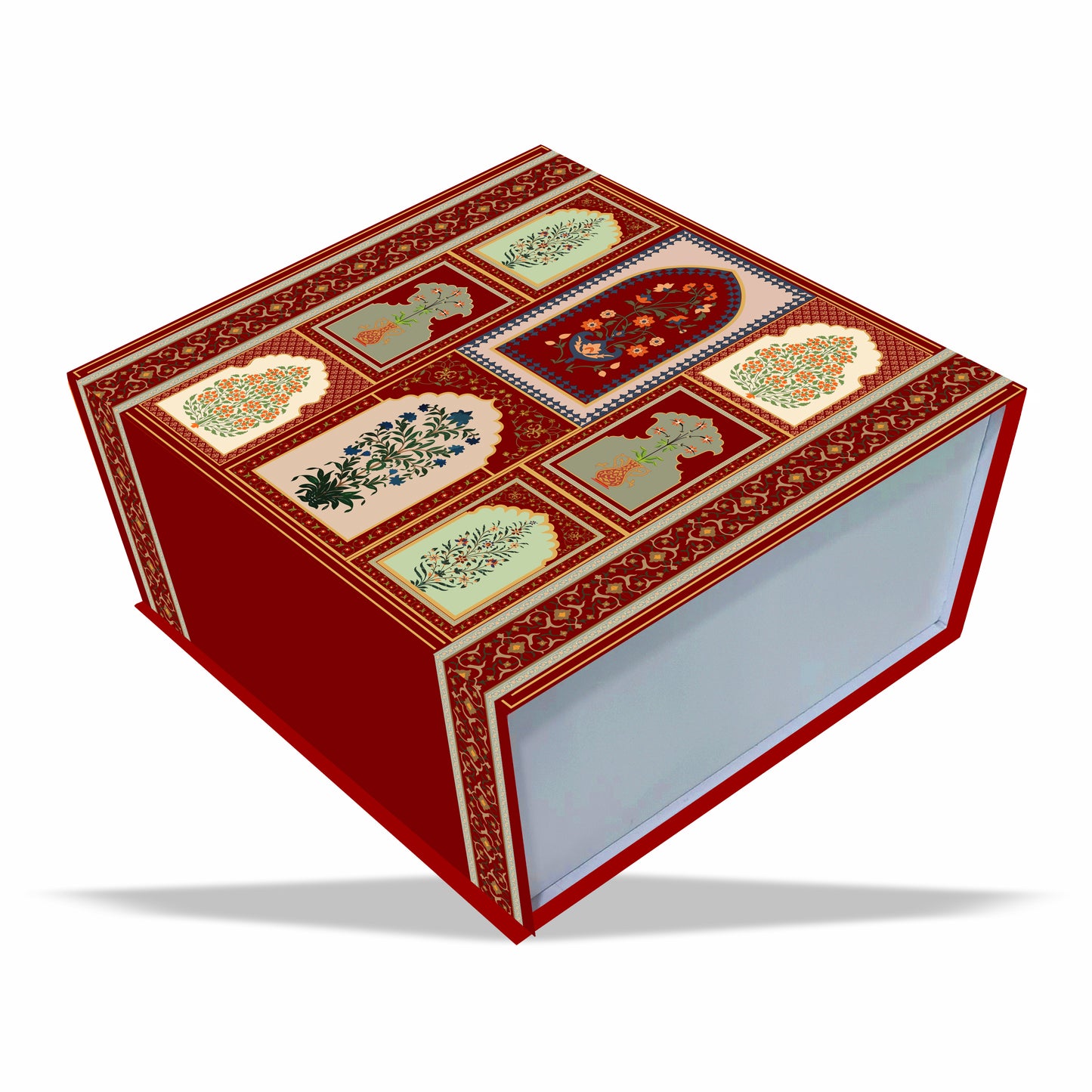 Royal Jharokha Magnetic Rigid Hamper Box with Gold Foil (9x9x4 inch)
