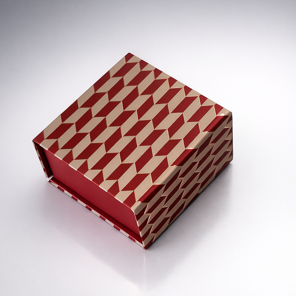 Red Rhombus Gold Foil Magnetic Rigid Box (3.5x3.5x1.5 inch) - standard rigid packaging box
