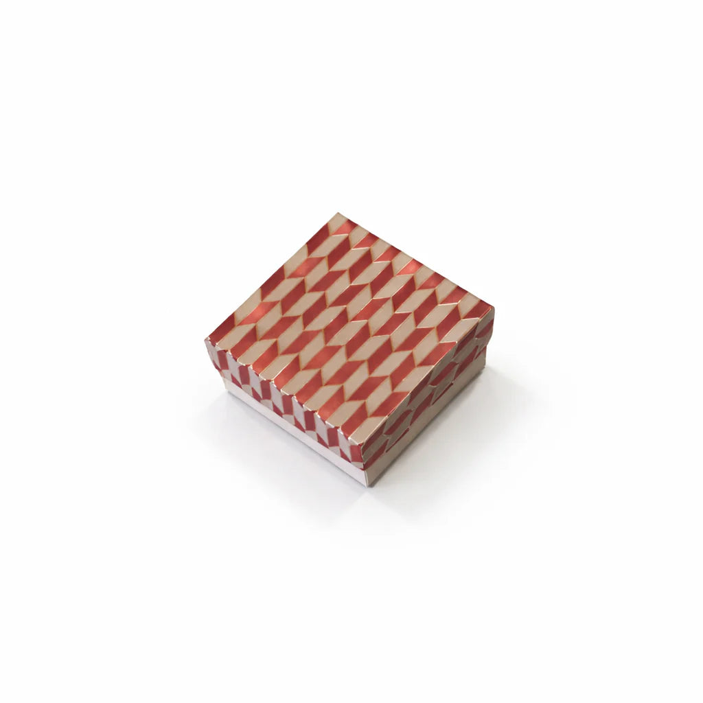 Red Rhombus Gold Foil Top Bottom Rigid Box (3.5x3.5x1.5 inch) - custom rigid packaging box