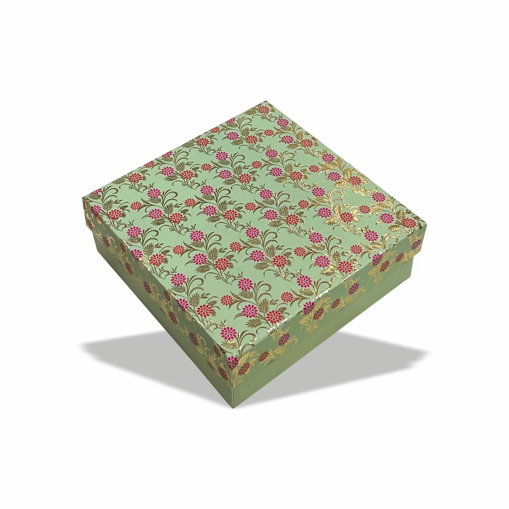 Mint Blossom Gold Foil Top Bottom Rigid Box (3.5x3.5x1.5 inch)