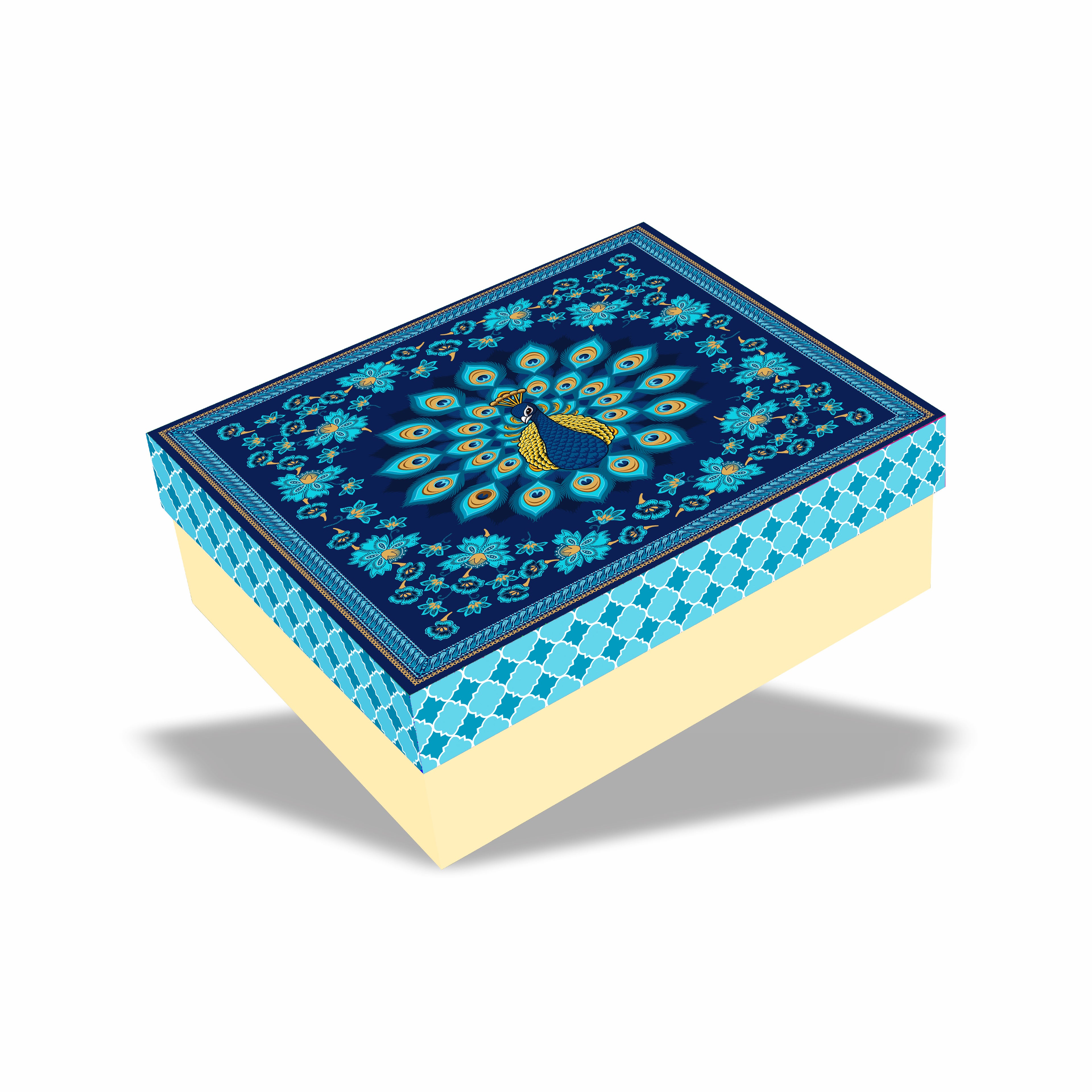 Royal Peacock 2 Jar Hamper Box 12 chocolate box  (Rigid Top BottomPattern) with Custom Logo Print