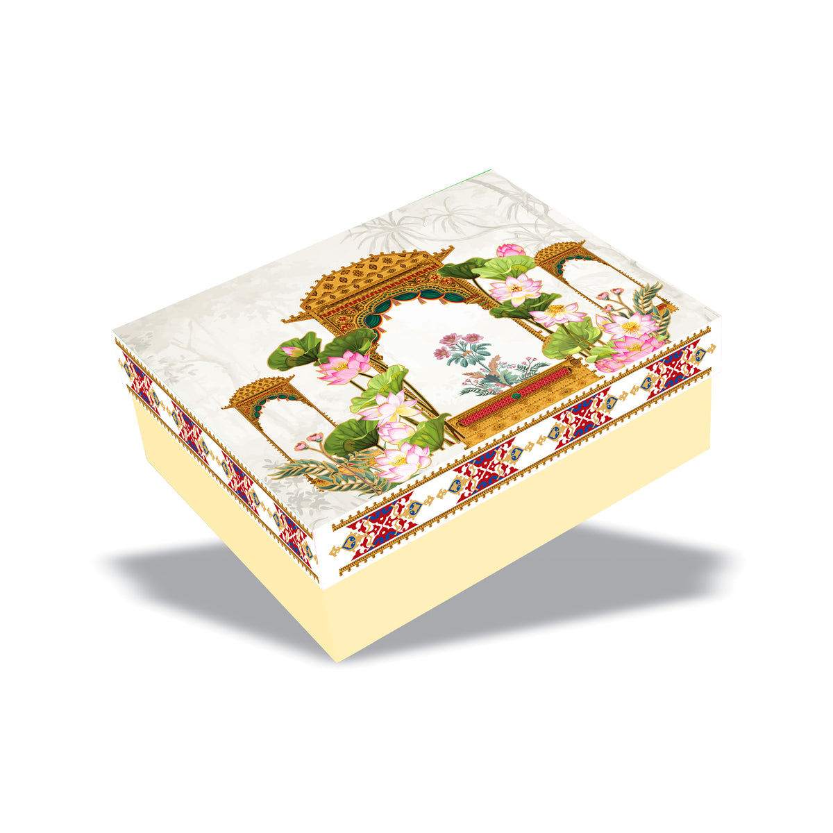 Lotus Palace 2 Jar Hamper Box 12 chocolate box  (Rigid Top Bottom Pattern) with Custom Logo Print