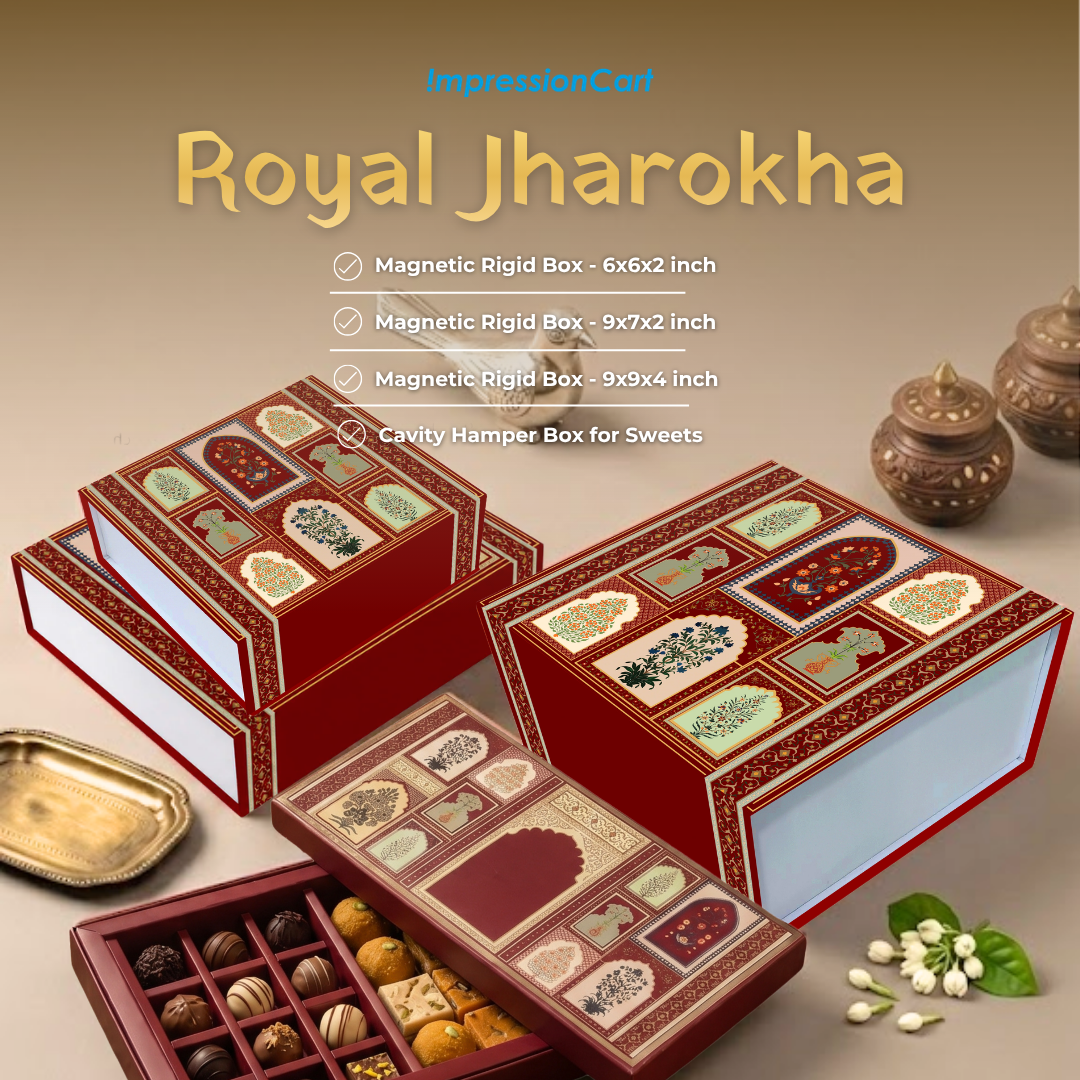 Royal Jharokha Magnetic Rigid Gift Hamper Box (6x6x2 inch)
